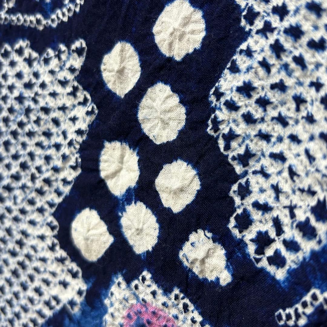 有松鳴海絞り　浴衣　葡萄　蔦の葉　裄66.5 紺　高級　洗える夏着物【Ａ5】