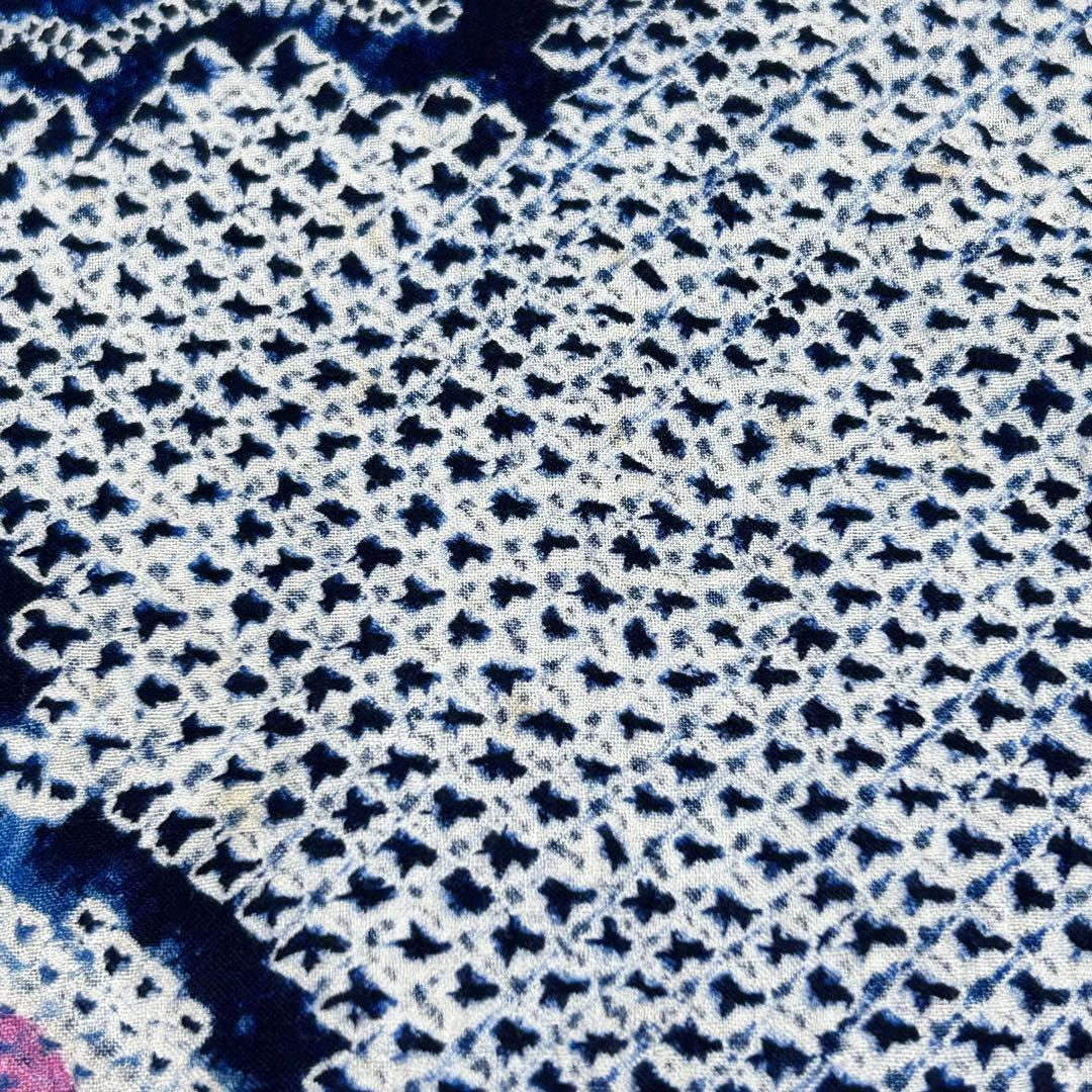 有松鳴海絞り　浴衣　葡萄　蔦の葉　裄66.5 紺　高級　洗える夏着物【Ａ5】