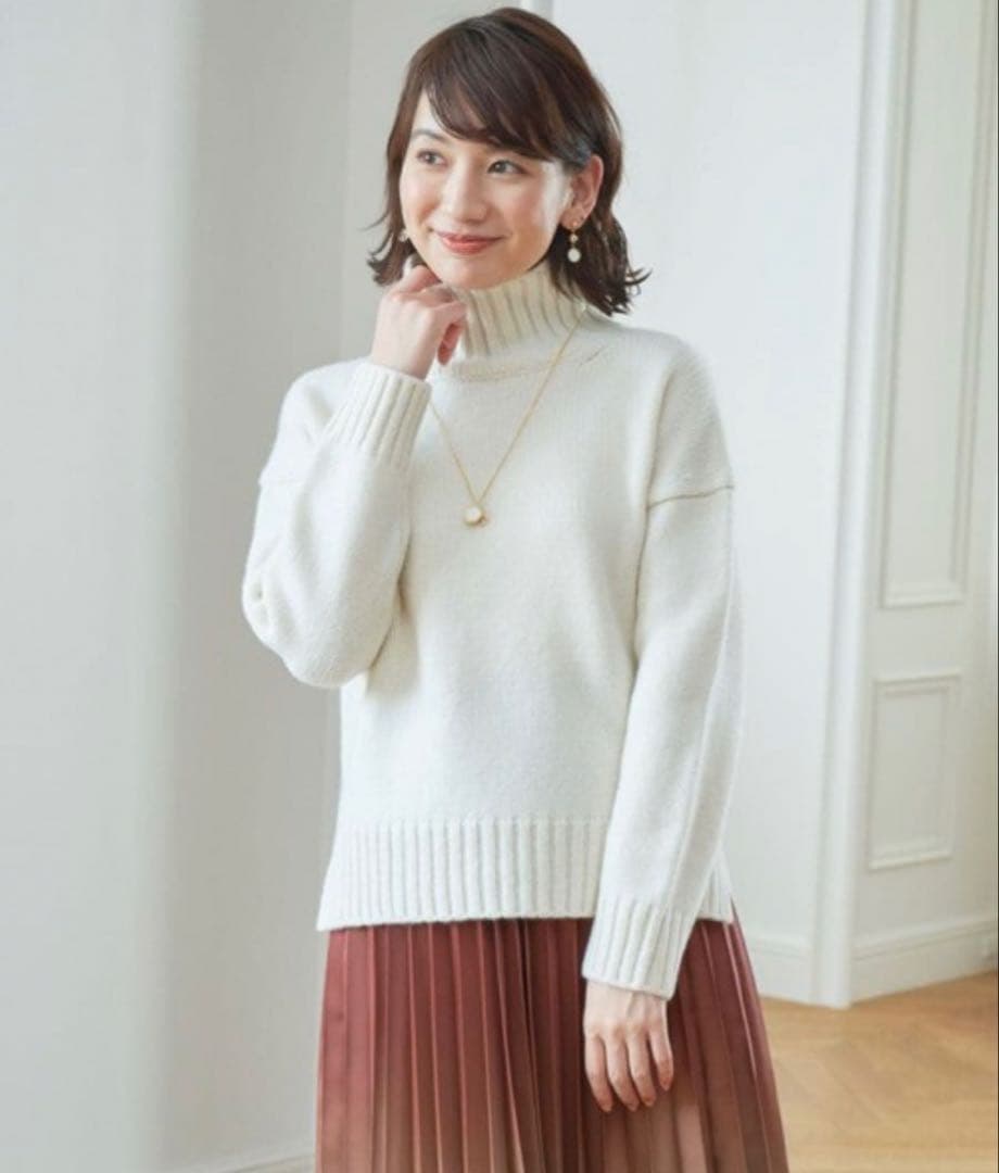 【美品】ANAYI ウールカシミヤドロップショルダー プルオーバー 38