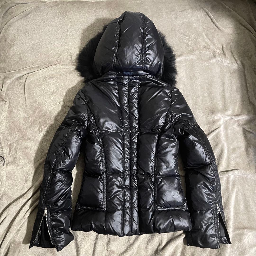 平成ギャル y2k　光沢　リアルファー付きダウン　黒　グランジ　パーカー　お兄系