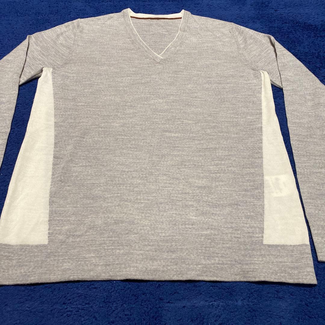 【極美品】ロロピアーナ グレー×ホワイト　Vネック ニット