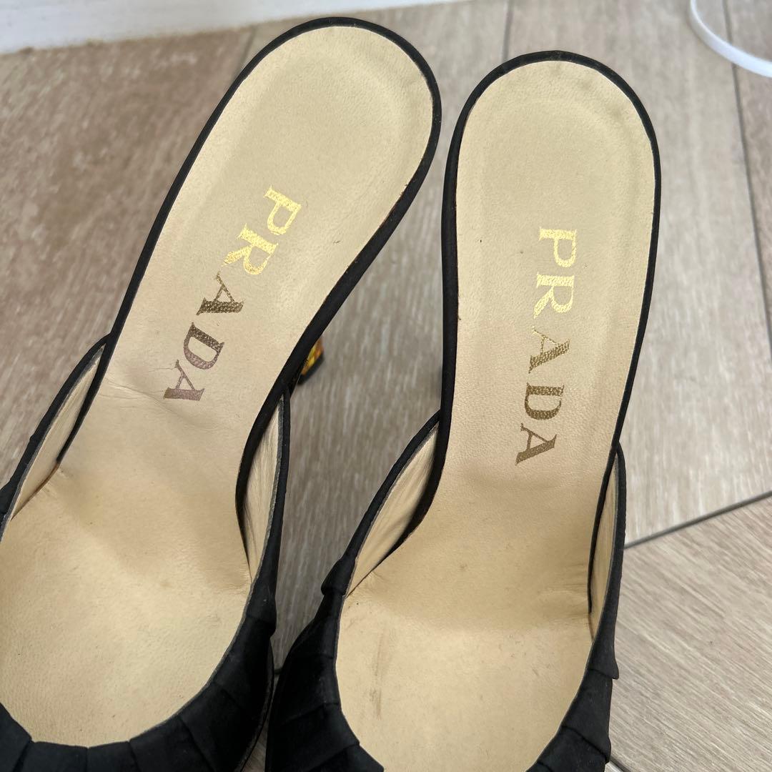 PRADA 黒 ミュール 36 結婚式　二次会　パーティー　サンダル　ブラック