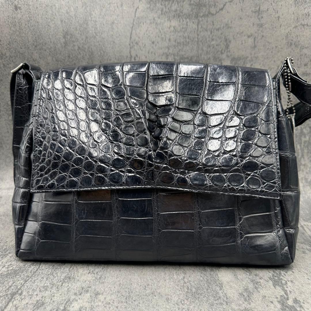 JRA クロコダイル メッセンジャーバッグ エキゾチックレザー 黒 斜め掛け
