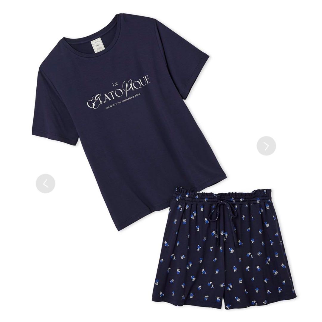 gelato pique ロゴTシャツ&花柄ショートパンツセット　ネイビー