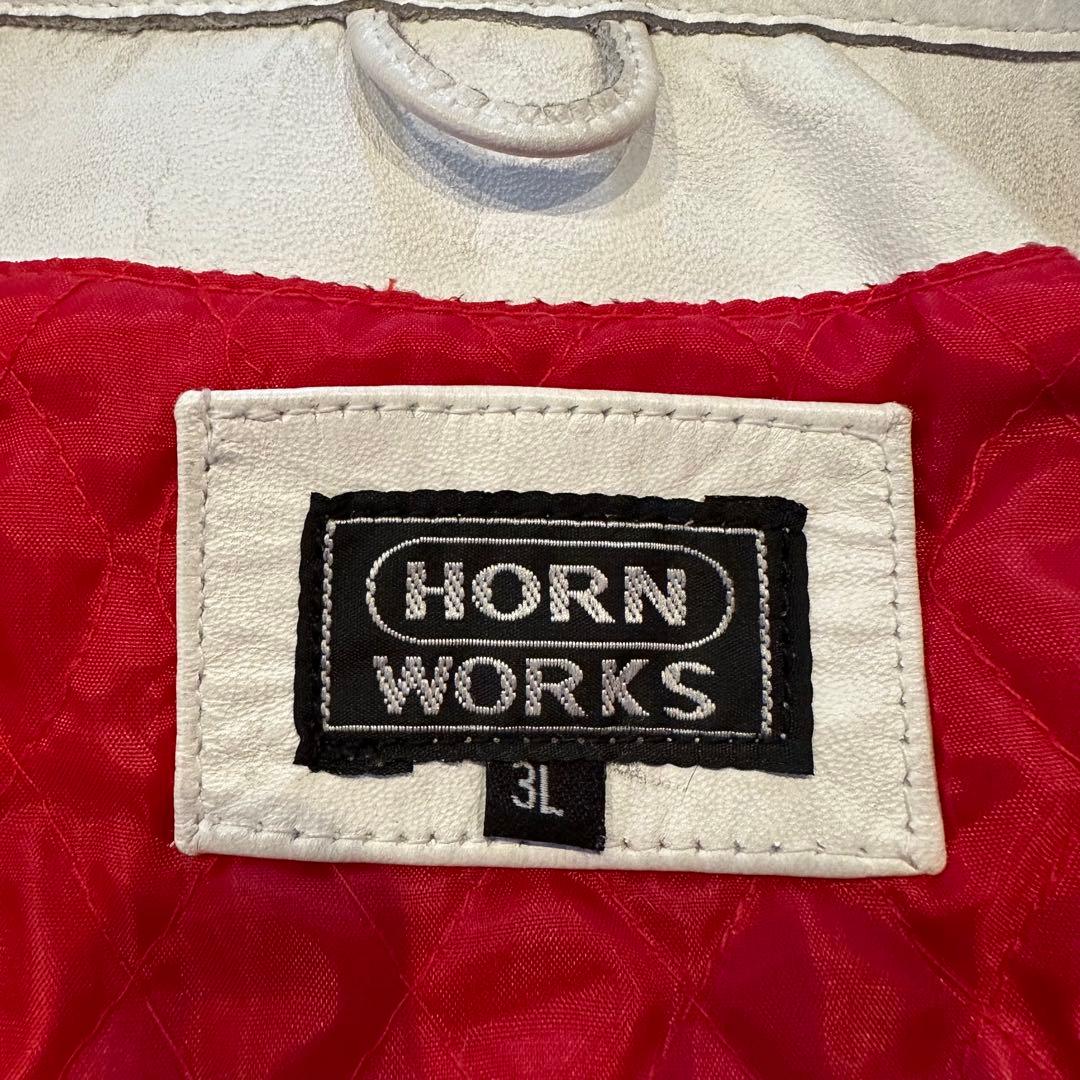 特大3L ホーンワークス　レザージャケット　シングル　ライダース　メンズ　白