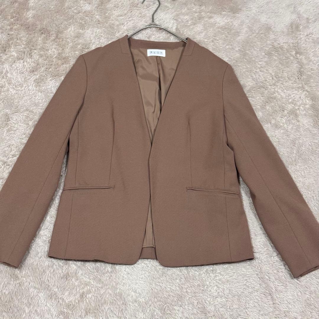 【洗えるスーツ】PLST セットアップ パンツスーツ 上L 下M キャメル 秋冬