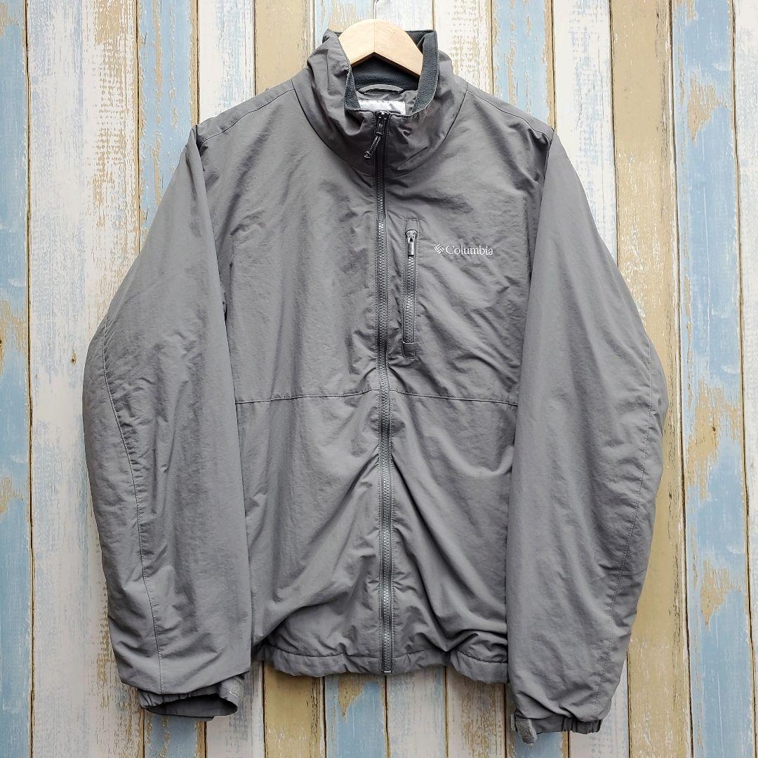 HA197☆コロンビア☆ジップアップナイロンジャケット☆ロゴ刺繍☆グレー☆XL