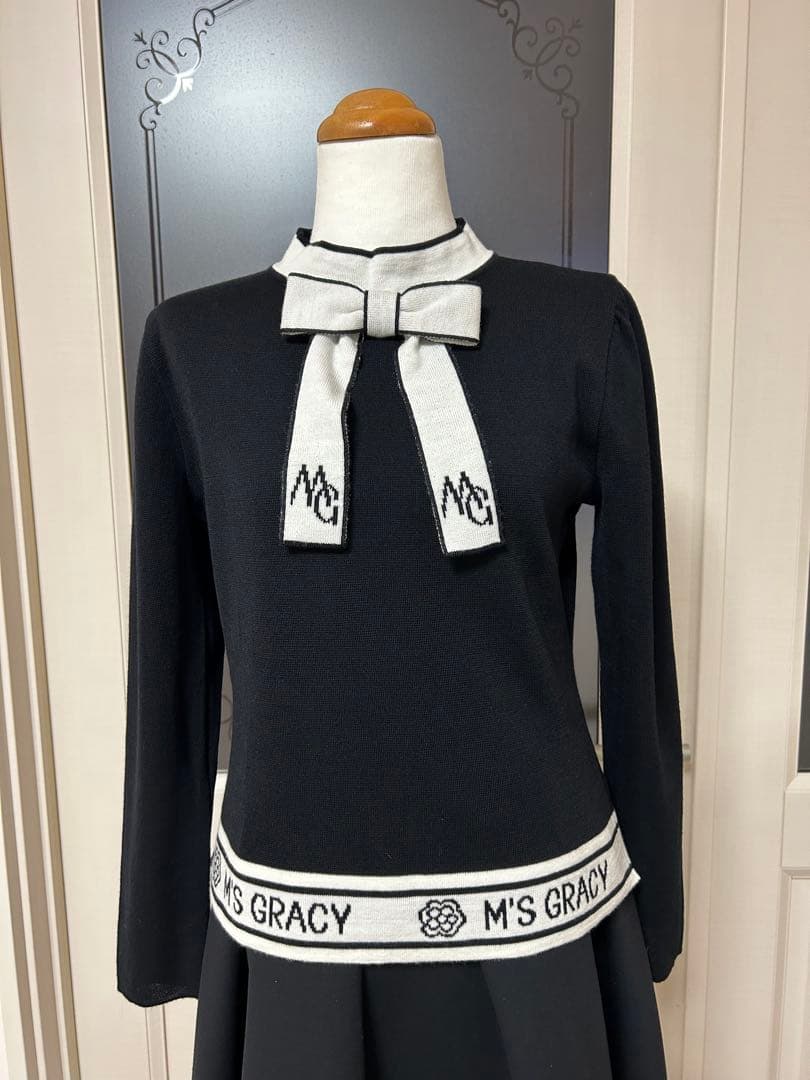 M's Gracy リボン付き黒ニットセーター　40♡美品