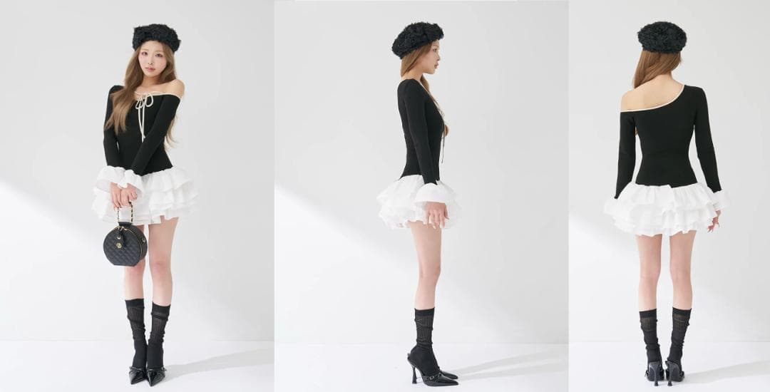 ダーリッチ darich デザインネックリボンミニワンピース ブラック FREE