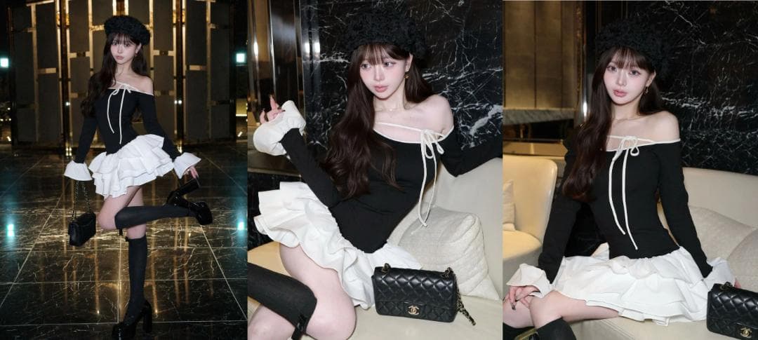 ダーリッチ darich デザインネックリボンミニワンピース ブラック FREE