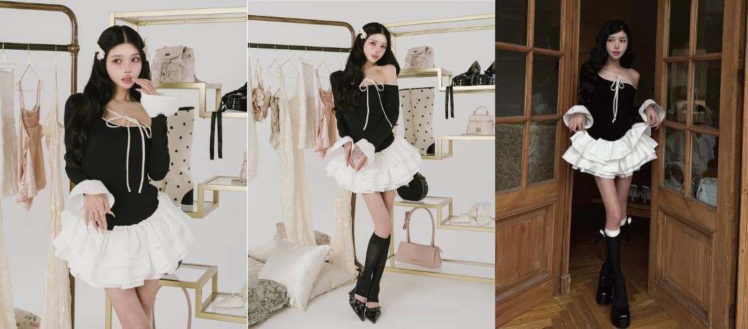 ダーリッチ darich デザインネックリボンミニワンピース ブラック FREE