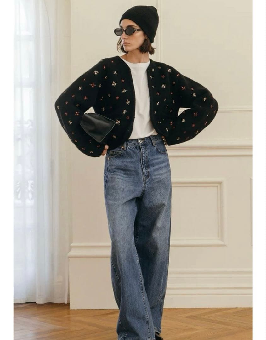 トップス CREDONA FLOWER EMBROIDERY KNIT JACKET