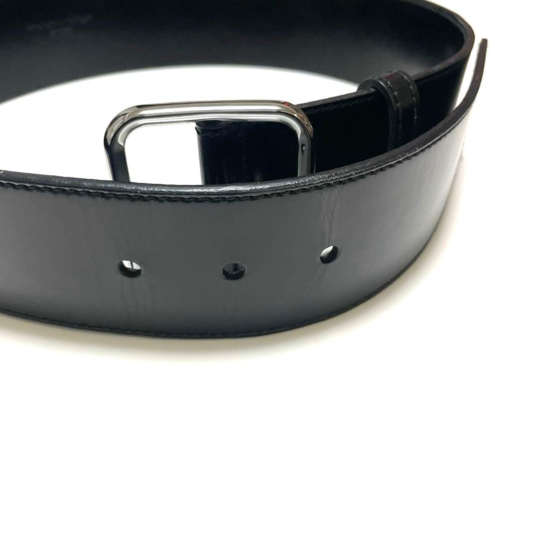 グッチ レザーベルト シルバーバックル スムースカーフ ブラック（90）