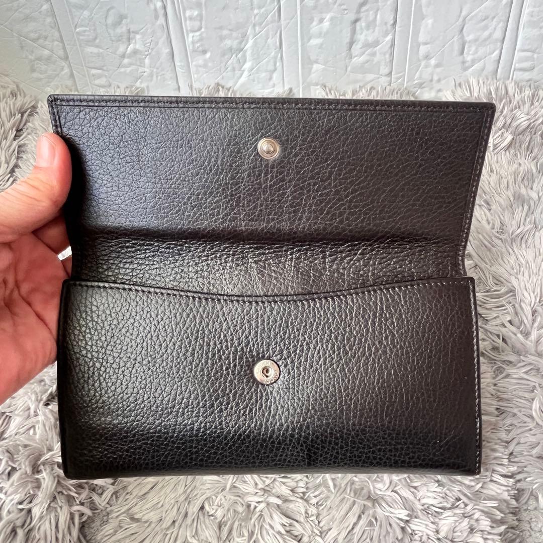極美品✨GUCCI インターロッキング　長財布　シボレザー　ブラウン　Wホック