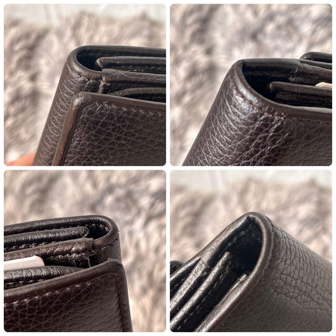 極美品✨GUCCI インターロッキング　長財布　シボレザー　ブラウン　Wホック