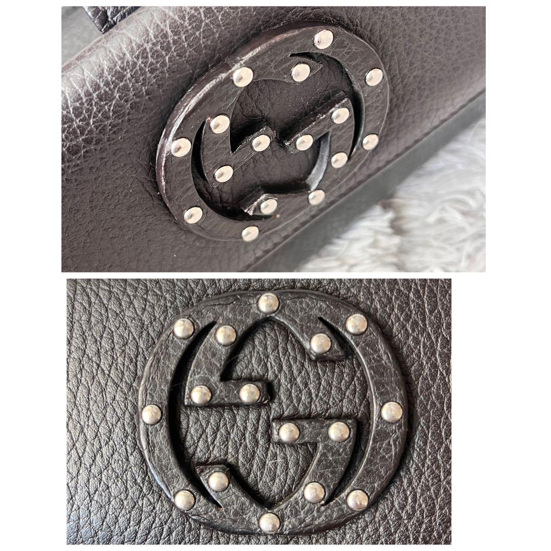 極美品✨GUCCI インターロッキング　長財布　シボレザー　ブラウン　Wホック