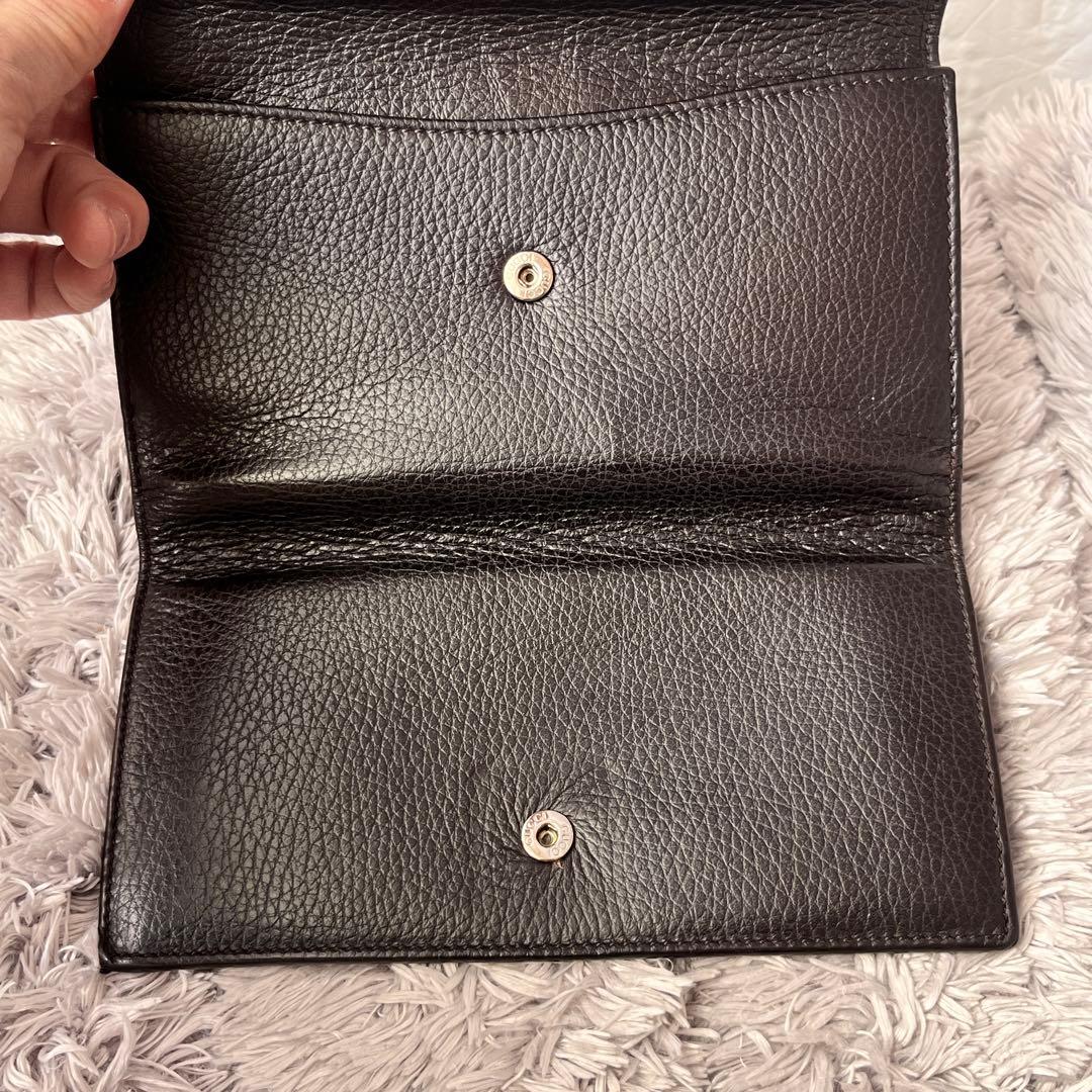 極美品✨GUCCI インターロッキング　長財布　シボレザー　ブラウン　Wホック
