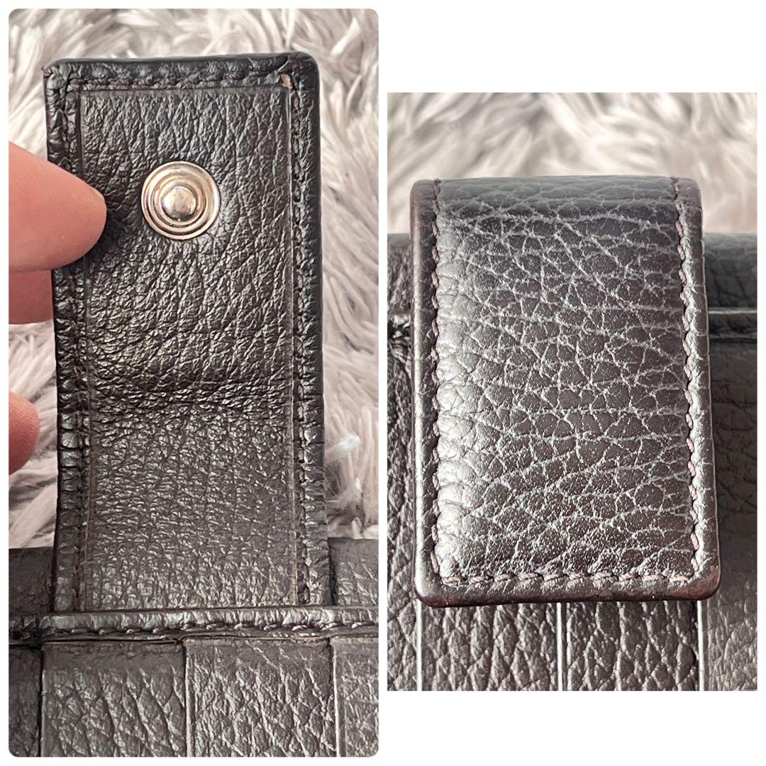 極美品✨GUCCI インターロッキング　長財布　シボレザー　ブラウン　Wホック