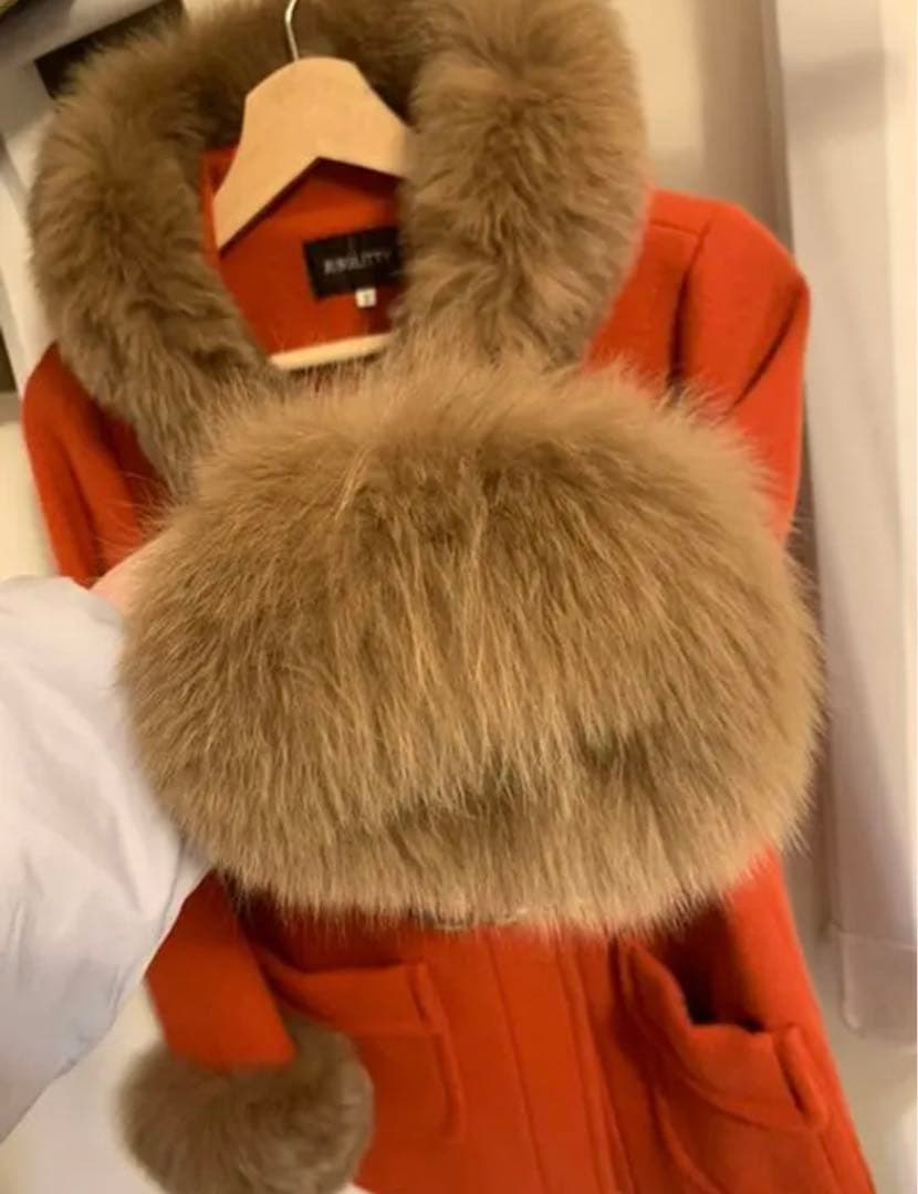 JUSGLITTY フォックスファー ビットゴールドダッフルコート　赤　レッド