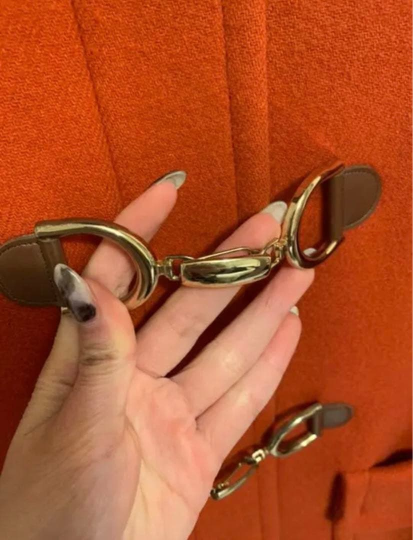 JUSGLITTY フォックスファー ビットゴールドダッフルコート　赤　レッド