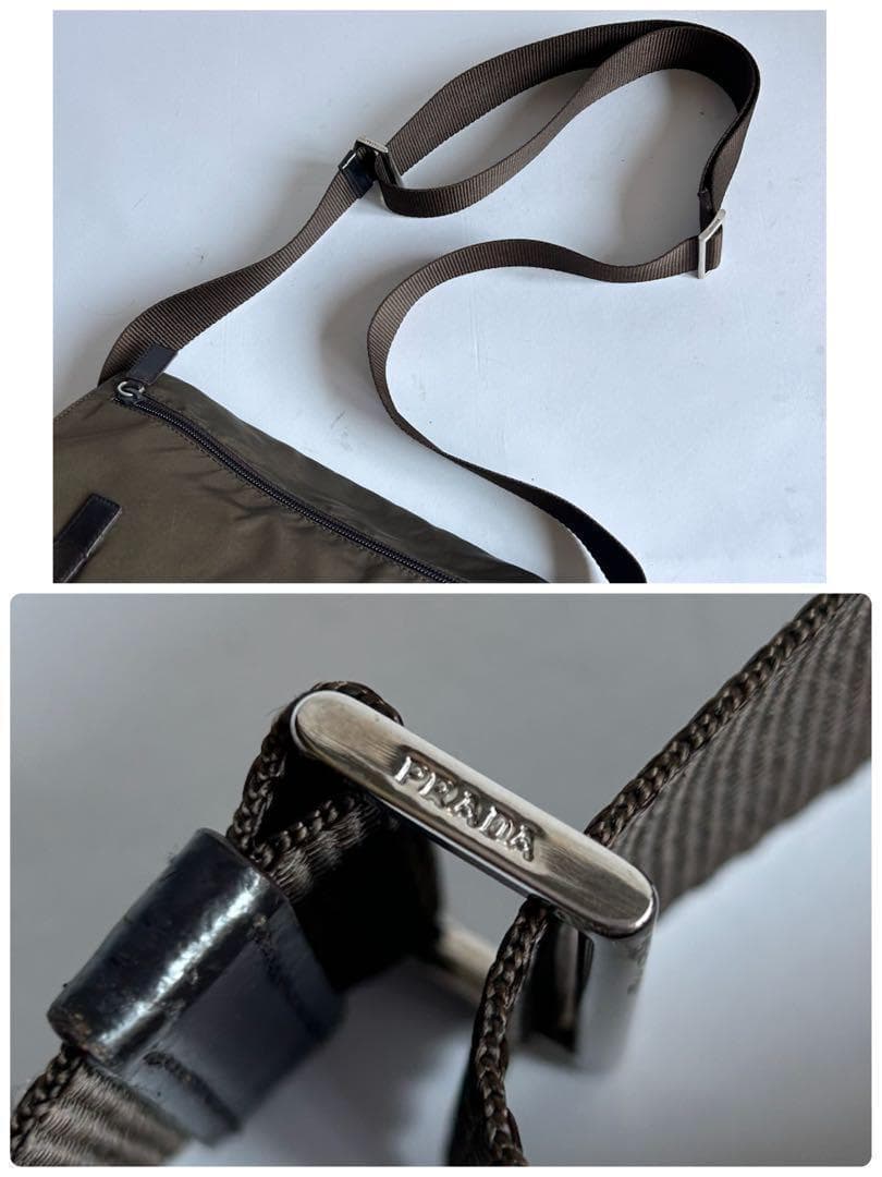 プラダ メッセンジャーバッグ ショルダーバッグ 三角プレート ナイロン カーキ