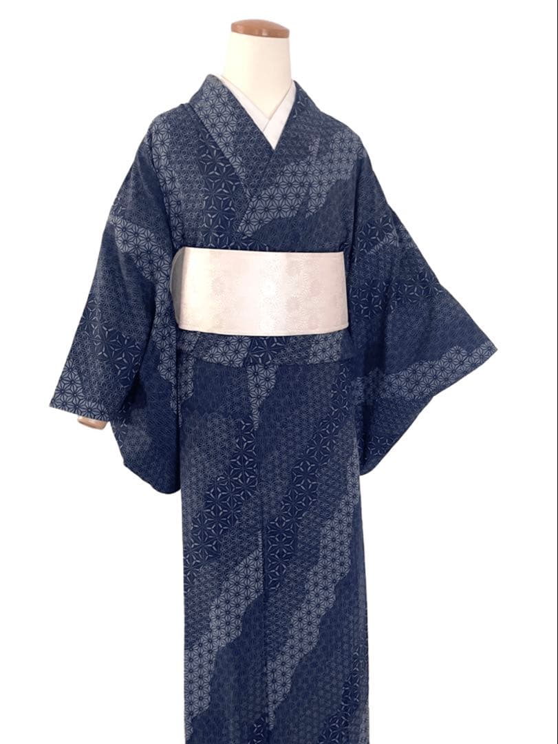 麻の葉の柄　阿波しじら　木綿着物　浴衣