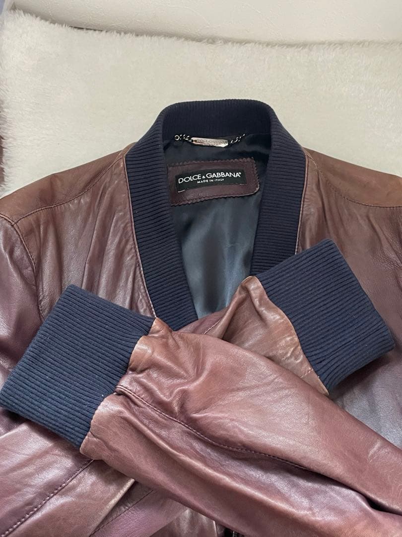DOLCE&GABBANAシープスキン★ダークブラウンレザージャケット46/M