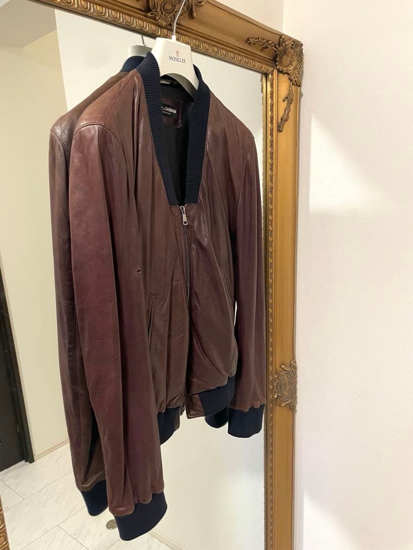 DOLCE&GABBANAシープスキン★ダークブラウンレザージャケット46/M