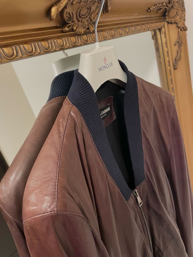 DOLCE&GABBANAシープスキン★ダークブラウンレザージャケット46/M