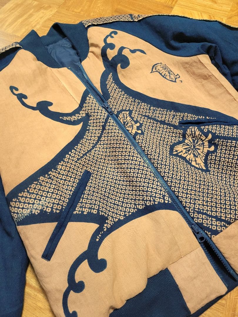 め0921古布リメイク藍染木綿柿渋染めジップアップスカジャンMA-1ハンドメイド