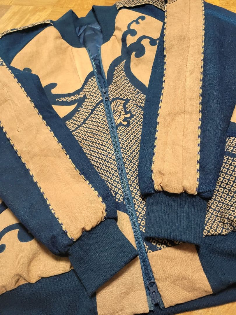 め0921古布リメイク藍染木綿柿渋染めジップアップスカジャンMA-1ハンドメイド
