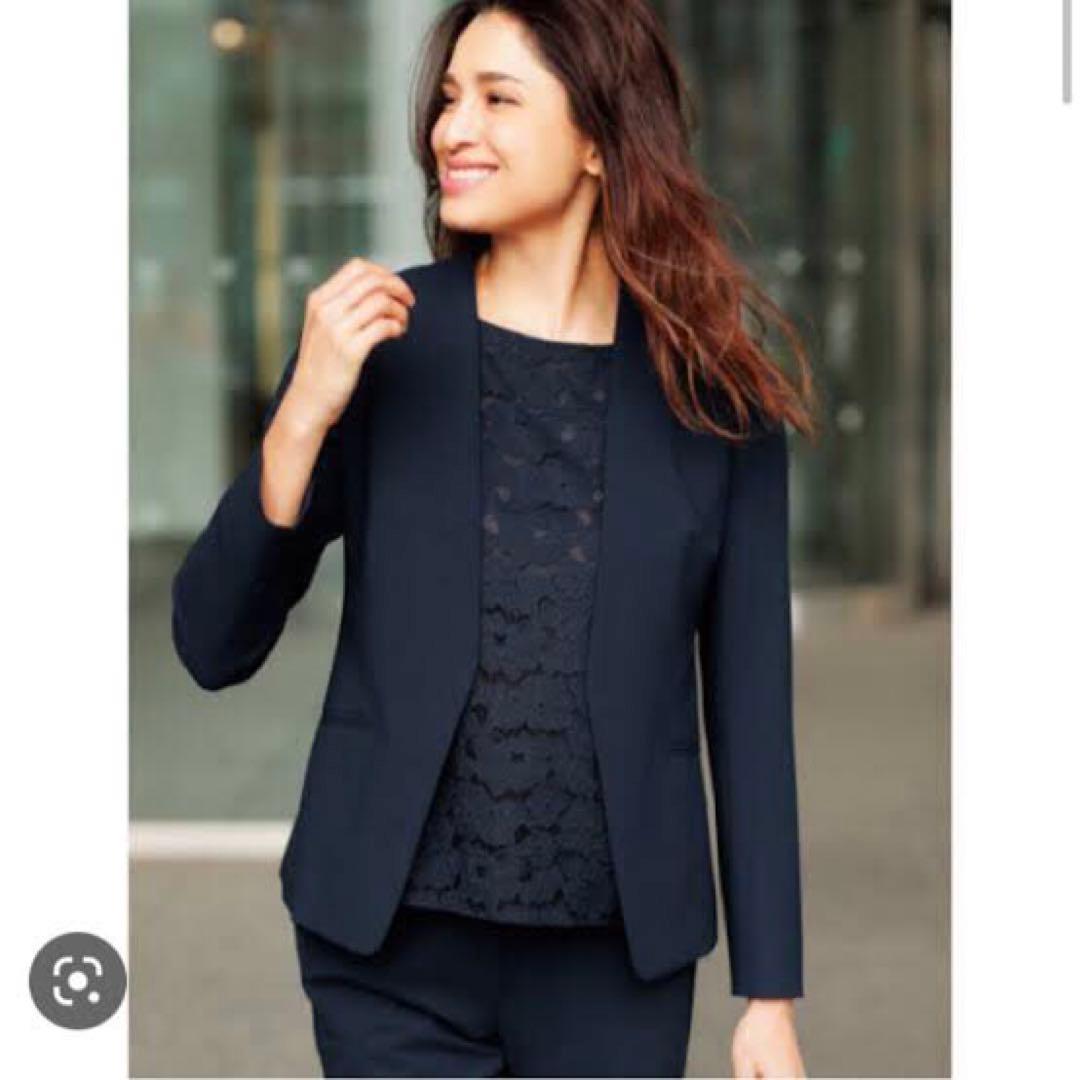 美品！ プラステ ダブルクロスカラーレス セットアップ ノーカラー ネイビー