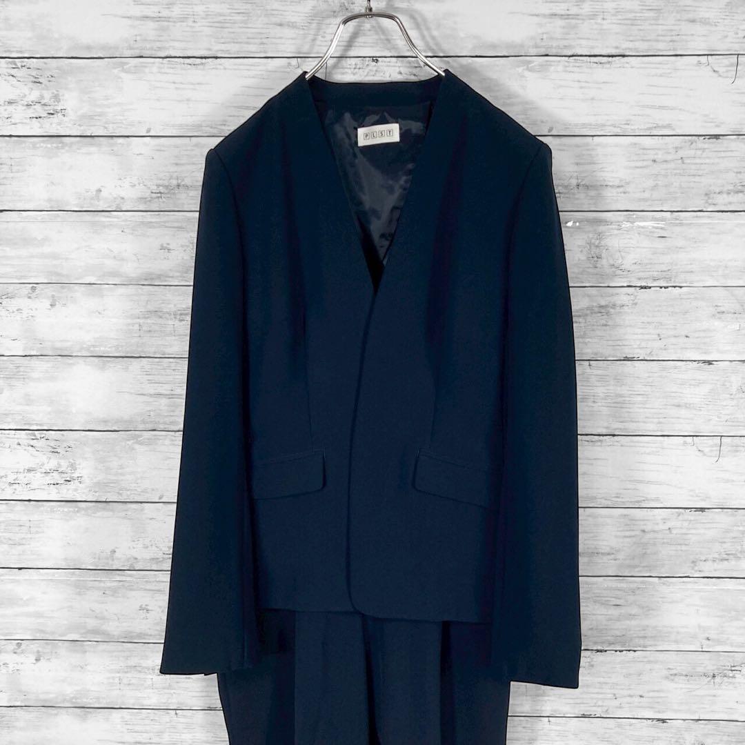 美品！ プラステ ダブルクロスカラーレス セットアップ ノーカラー ネイビー