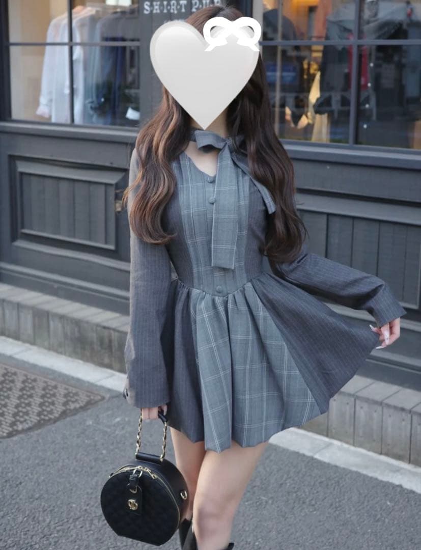 Darich チェックストライプバルーンミニワンピース　FL