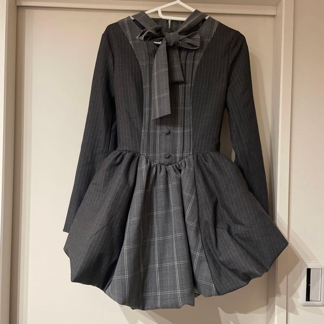 Darich チェックストライプバルーンミニワンピース　FL