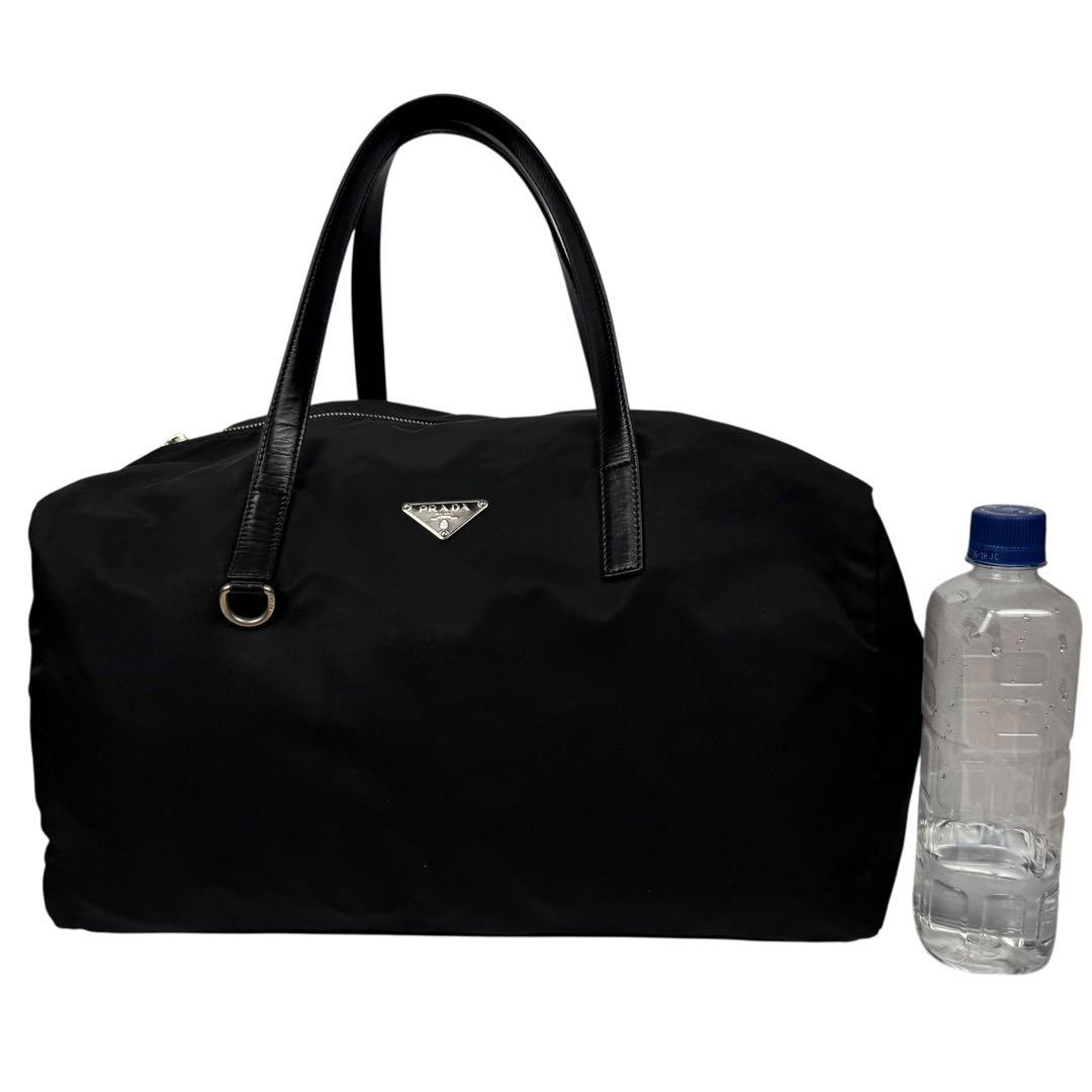 【A4対応 美品】PRADA プラダ ボストンバッグ レザーハンドル 黒 白タグ