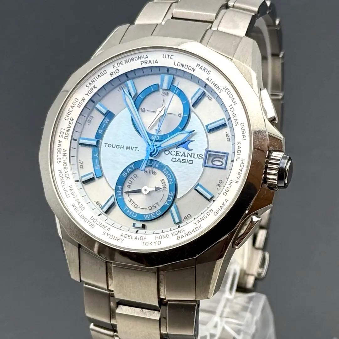 箱付き/稼働品✨カシオ オシアナス 腕時計 マンタ デイデイト ソーラー 青針