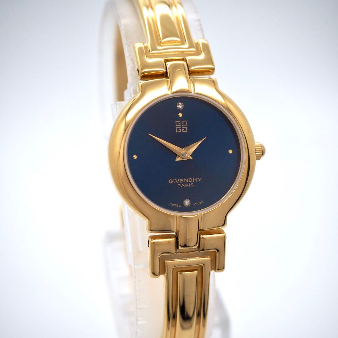 354【美品】GIVENCHY 時計　レディース ゴールド ダイヤ　バングル