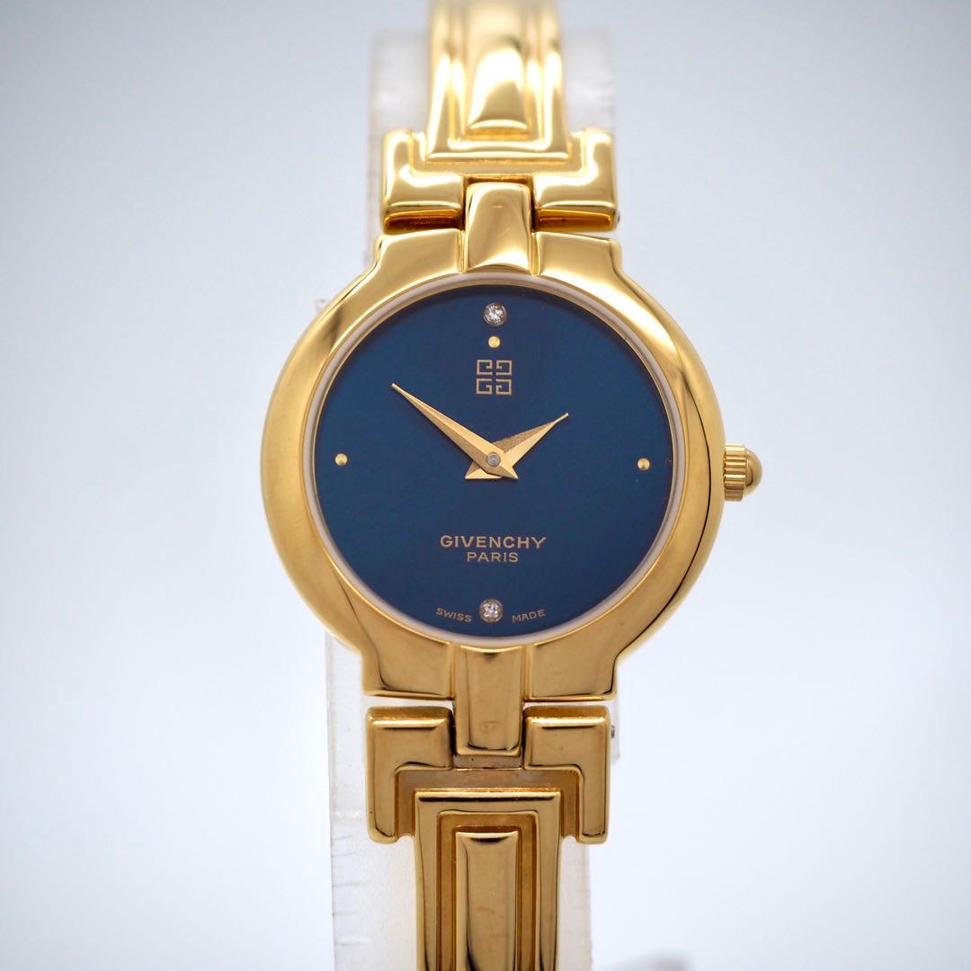 354【美品】GIVENCHY 時計　レディース ゴールド ダイヤ　バングル