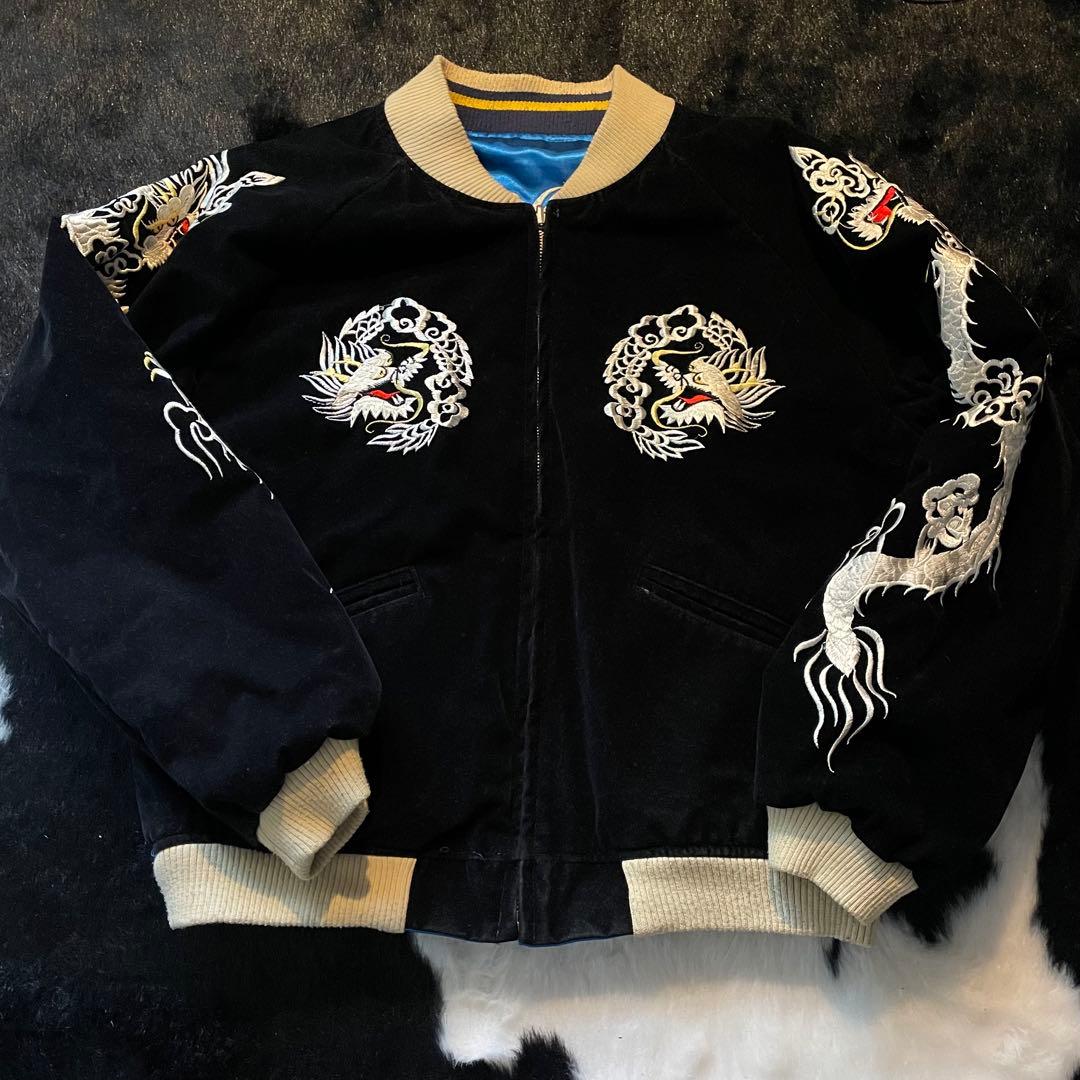 【希少】70’s 別珍 ビンテージリバーシブルスカジャン 両面刺繍 スーベニア