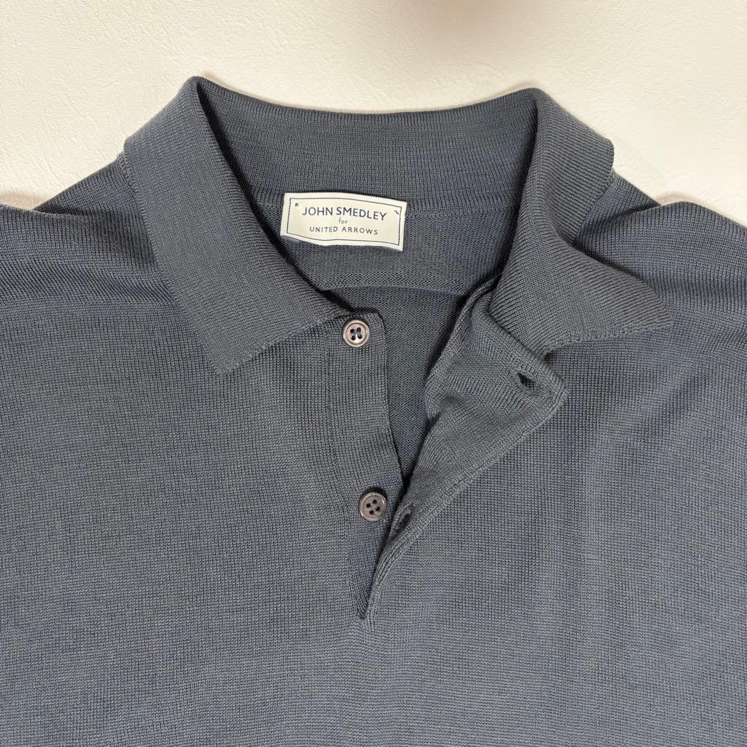 ジョンスメドレー×ユナイテッドアローズ メリノウール ニットポロシャツ グレーL