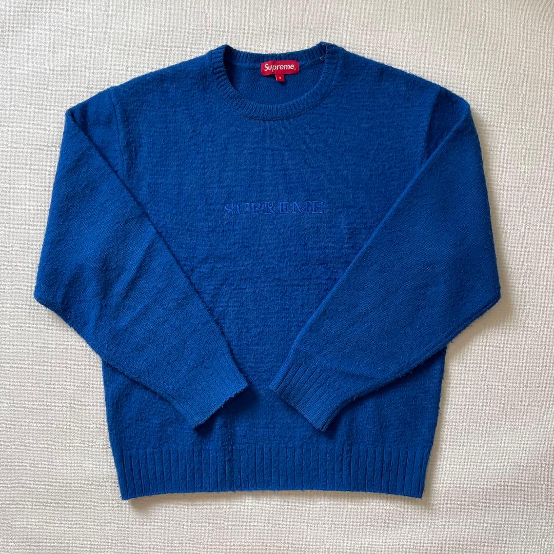 Supreme ニット セーター 刺繍ロゴ　ウール混素材　青　S