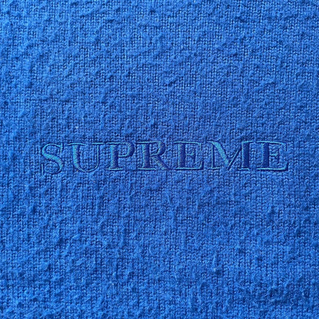 Supreme ニット セーター 刺繍ロゴ　ウール混素材　青　S