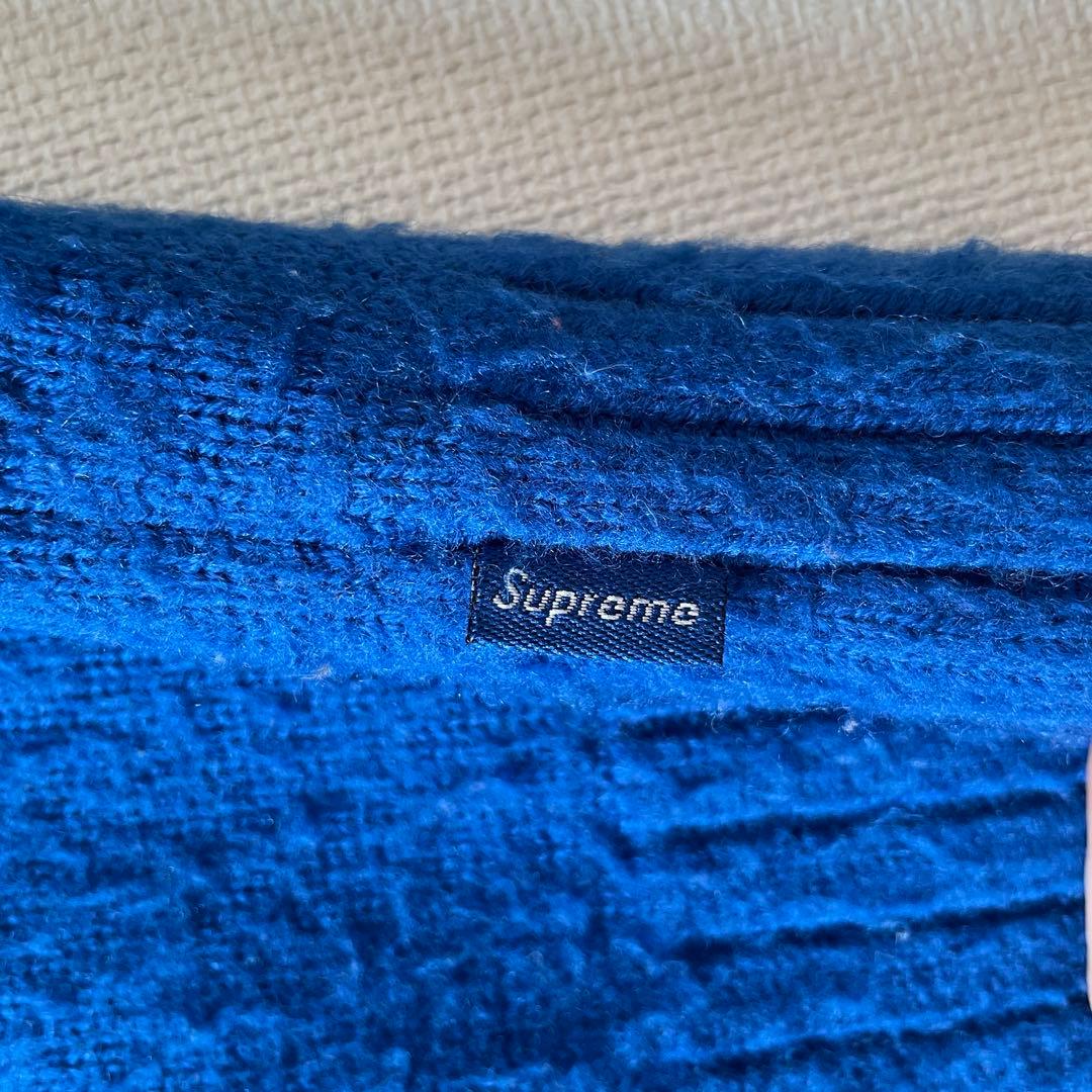 Supreme ニット セーター 刺繍ロゴ　ウール混素材　青　S
