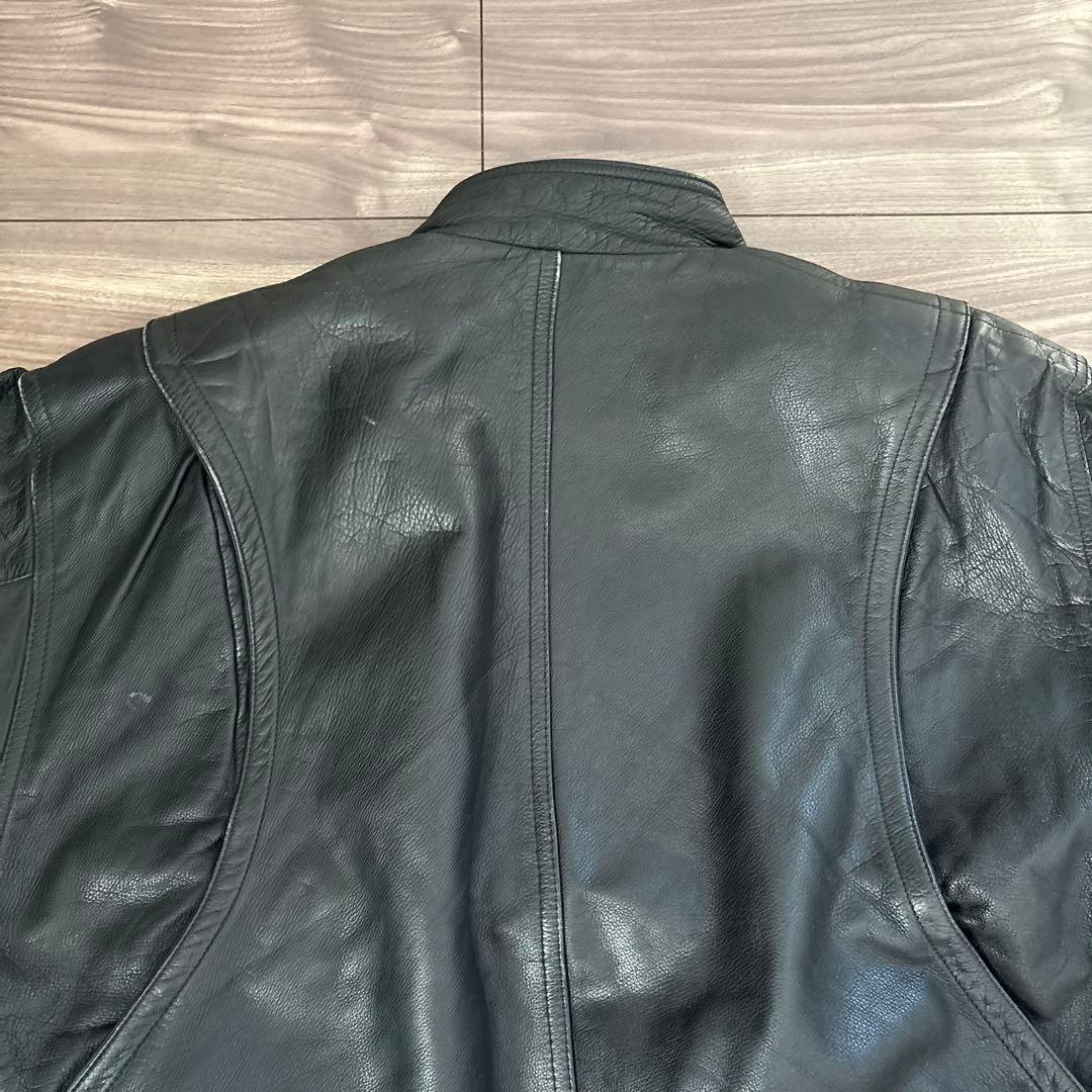 ショート丈ブラックレザージャケットスタンドカラー牛革