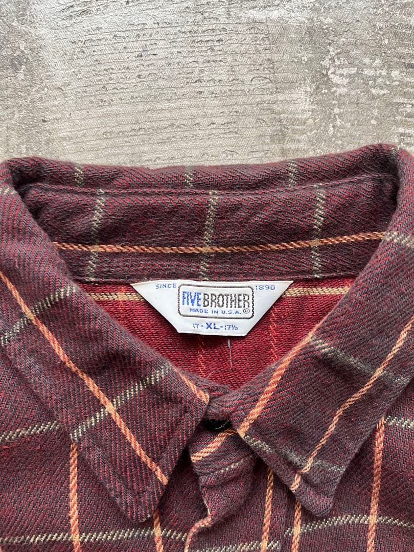 70s 80s FIVE BROTHER ブラウンチェックネルシャツ XL