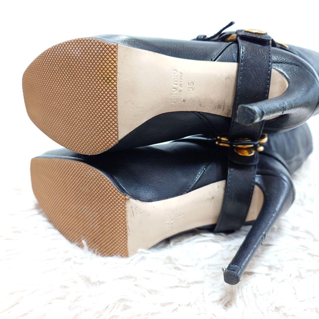 MIUMIU ミュウミュウ イタリア製 レザー ロングブーツ ハイヒール 靴 黒