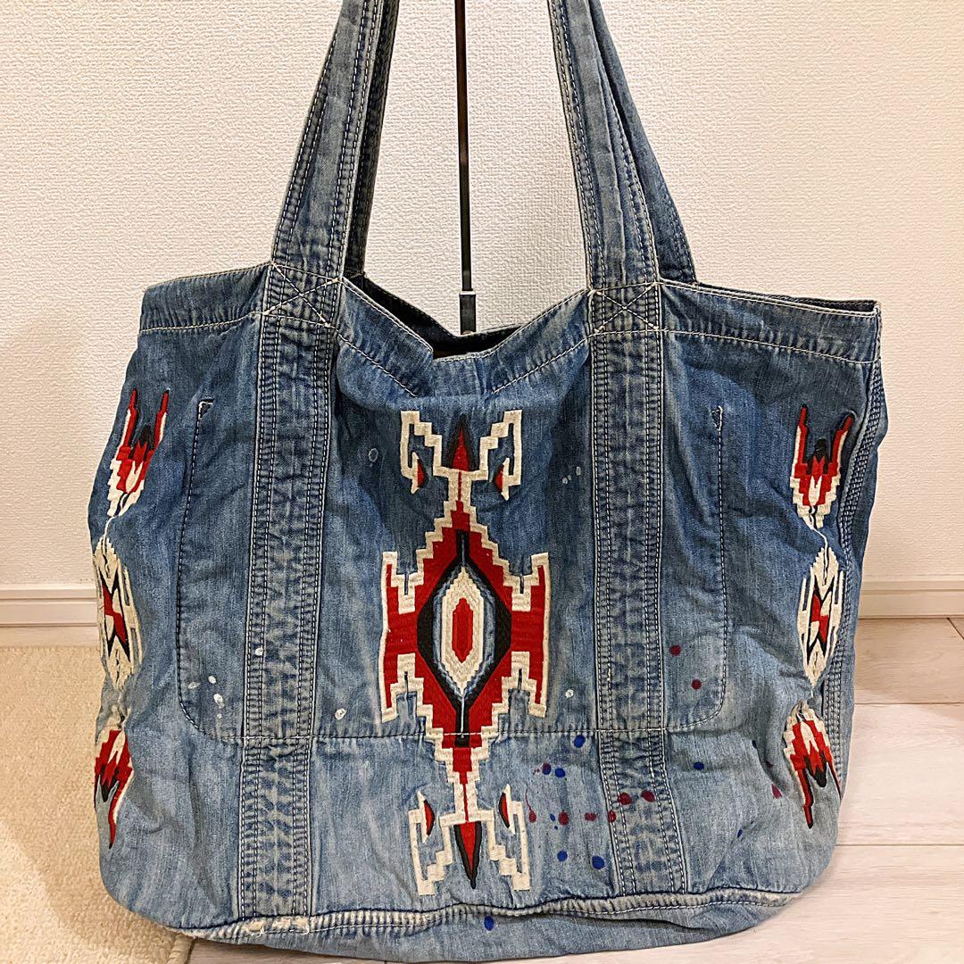 デニム＆サプライ ラルフローレン トート ネイティブ刺繍 ダメージ加工