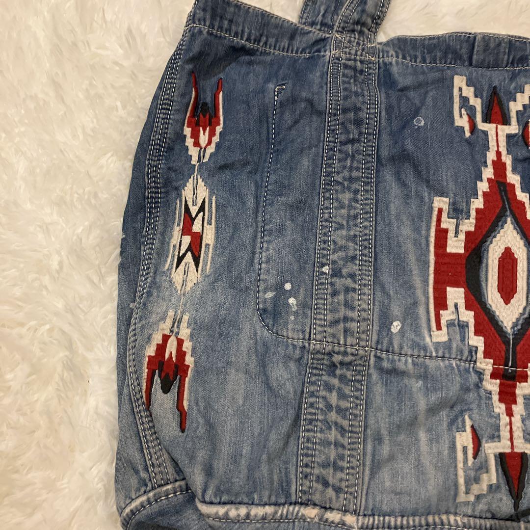 デニム＆サプライ ラルフローレン トート ネイティブ刺繍 ダメージ加工