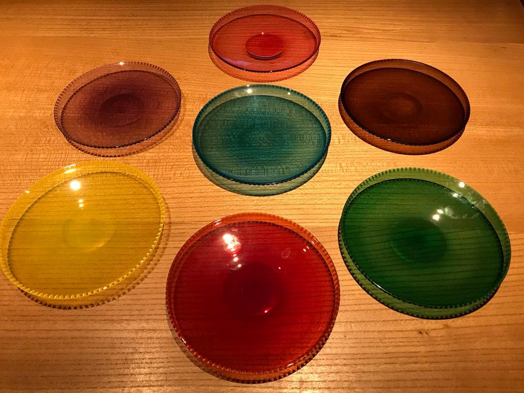 辻和美　factoryzoomer ガラスプレート　皿　レインボー　3枚　①